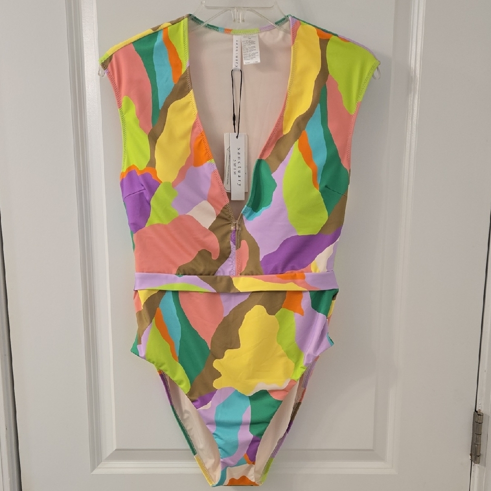 Plunge-Neck Cap-Sleeve One-Piece Swimsuit With Full Back Coverage